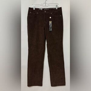 Nine West Corduroy Pants Broadway Fit Straight Leg Stretch Brown Size 12 NWT